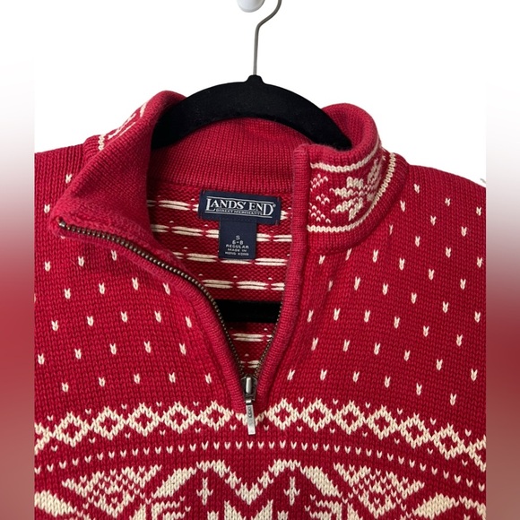 Lands' End Sweater Womens Small Quarter Zip Fair Isle Nordic Pullover Vintage S - Picture 2 of 5